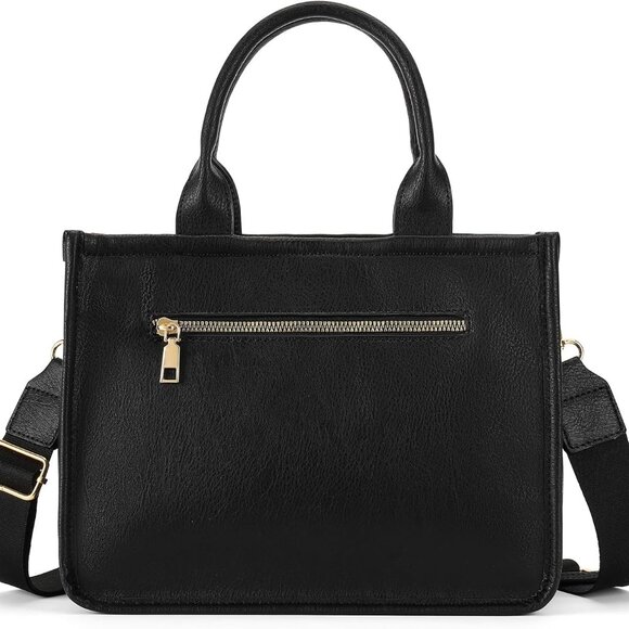 Black PU Leather Tote Bag for Women, Multi-Pocket, Travel-Compatible - Picture 8 of 8